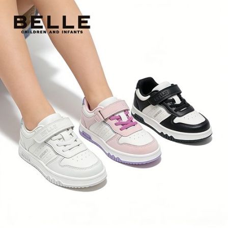 【简跃羽翼】百丽春新款儿童小白鞋男女童防滑透气魔术贴板鞋RK0563