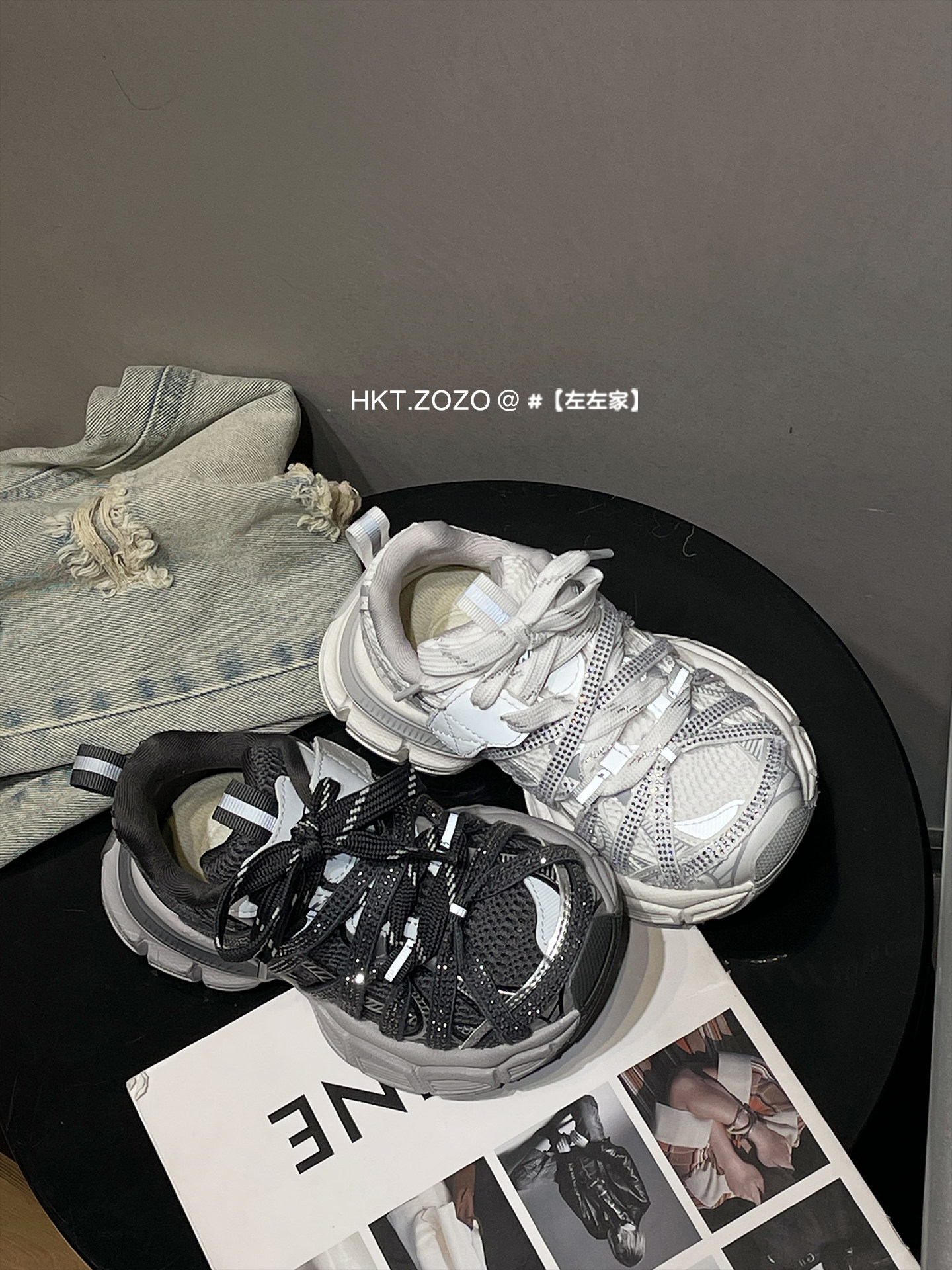 左左家2026年新款春季中大童休闲百搭魔术贴运动鞋绑带闪钻老爹鞋主图