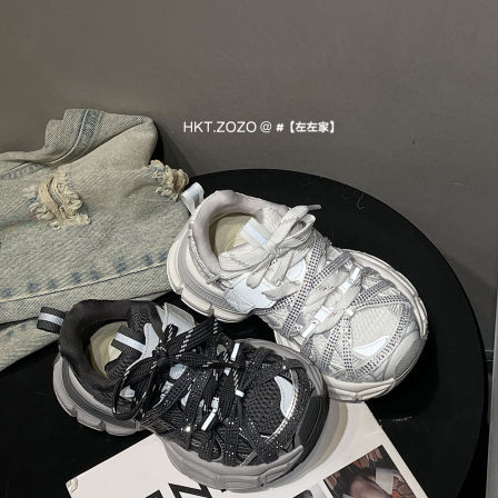 左左家2026年新款春季中大童休闲百搭魔术贴运动鞋绑带闪钻老爹鞋