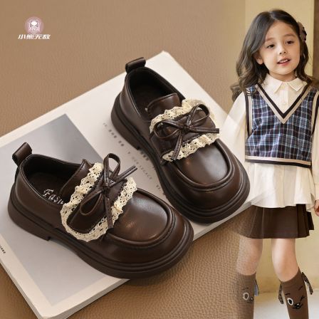 女童公主鞋洋气小女孩甜美蝴蝶结蕾丝小皮鞋2026春秋新款儿童单鞋