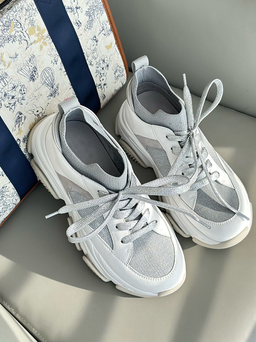 增高6公分  超轻瘦身版老爹鞋 飞织真皮拼接厚底运动鞋休闲小白鞋主图