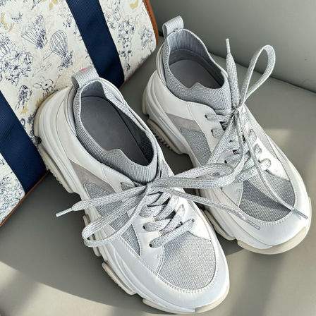 增高6公分  超轻瘦身版老爹鞋 飞织真皮拼接厚底运动鞋休闲小白鞋