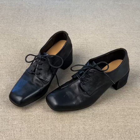 羊皮版~休闲显瘦真皮复古系带小皮鞋女英伦风时尚深口外穿乐福鞋