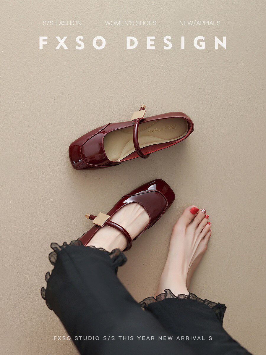 羊皮【方巷大叔】2026春季新款玛丽珍鞋方头金属一字扣复古单鞋女主图