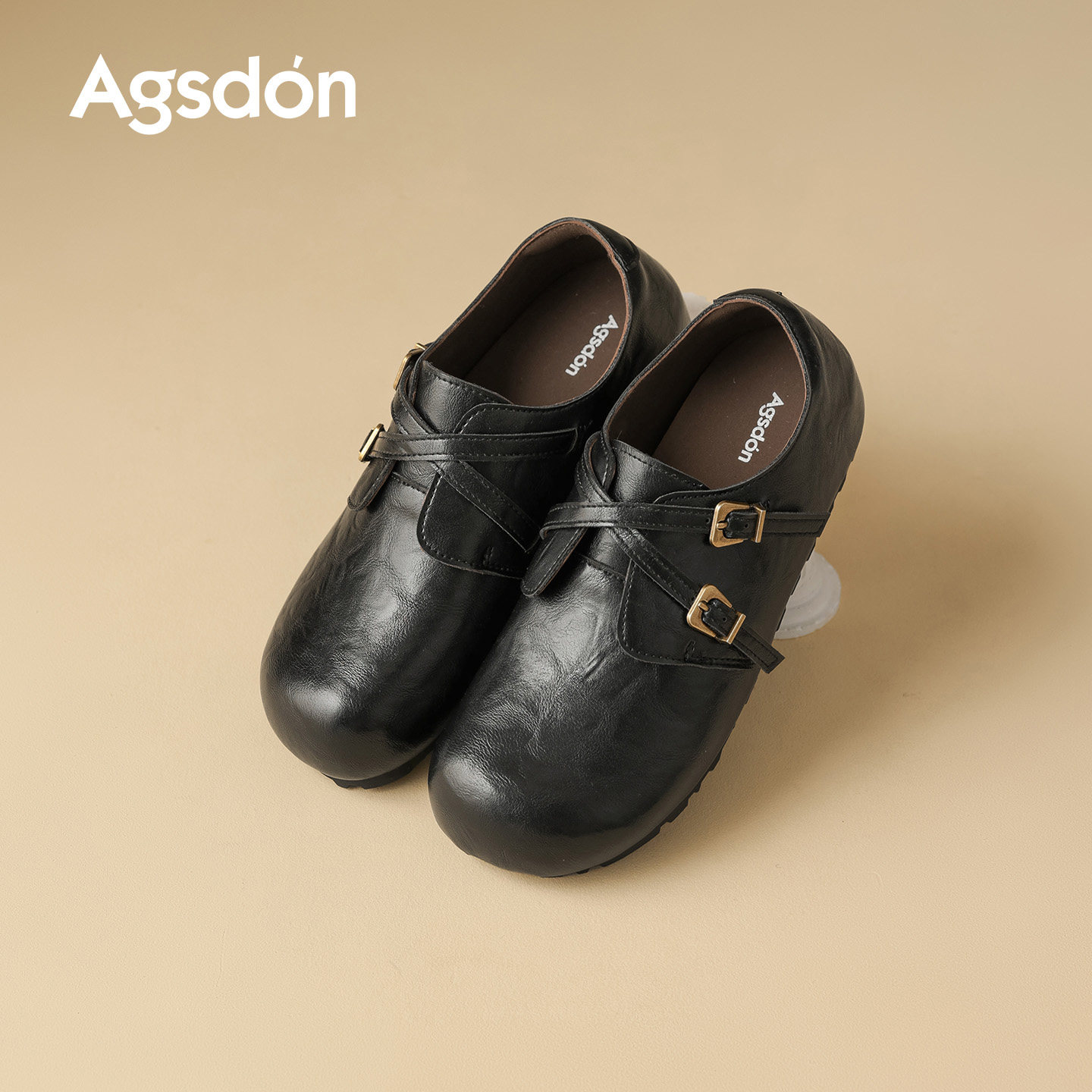 奥古狮登黑色勃肯鞋女2026新款春季全包软底一脚蹬英伦乐福小皮鞋主图