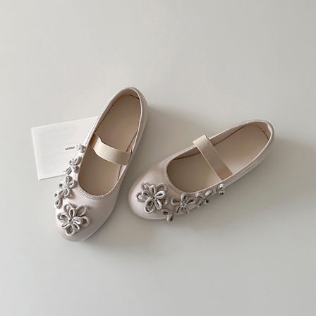 羊皮版~芭蕾风花朵温柔绸缎面玛丽珍鞋女一字带圆头新款平底单鞋