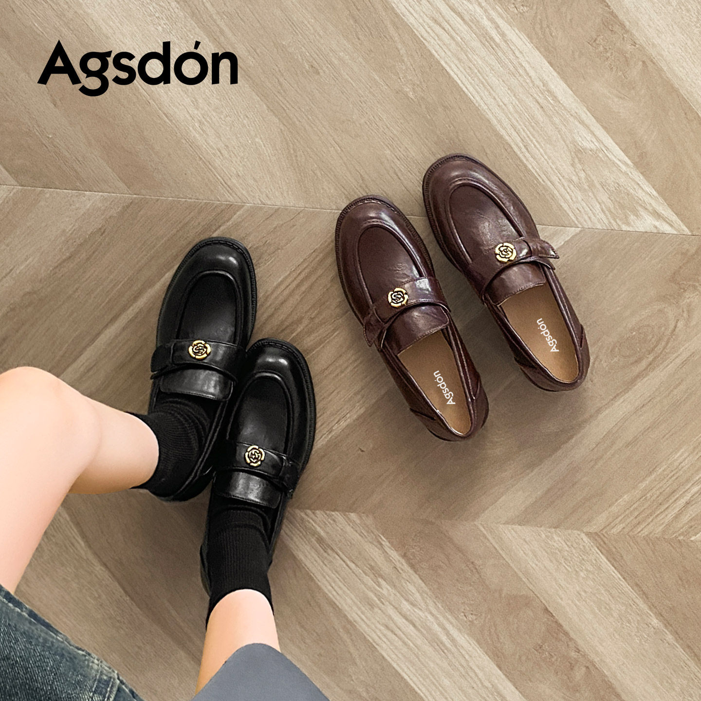 奥古狮登黑色乐福鞋女2026新款春季厚底英伦一脚蹬小皮鞋单鞋子爆主图