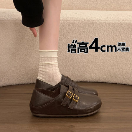 厚底内增高英伦风乐福小皮鞋女款2026新款春季两穿复古皮面勃肯鞋