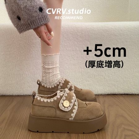 复古厚底增高全包勃肯鞋女2026新款春秋百搭配裙子魔术贴乐福单鞋