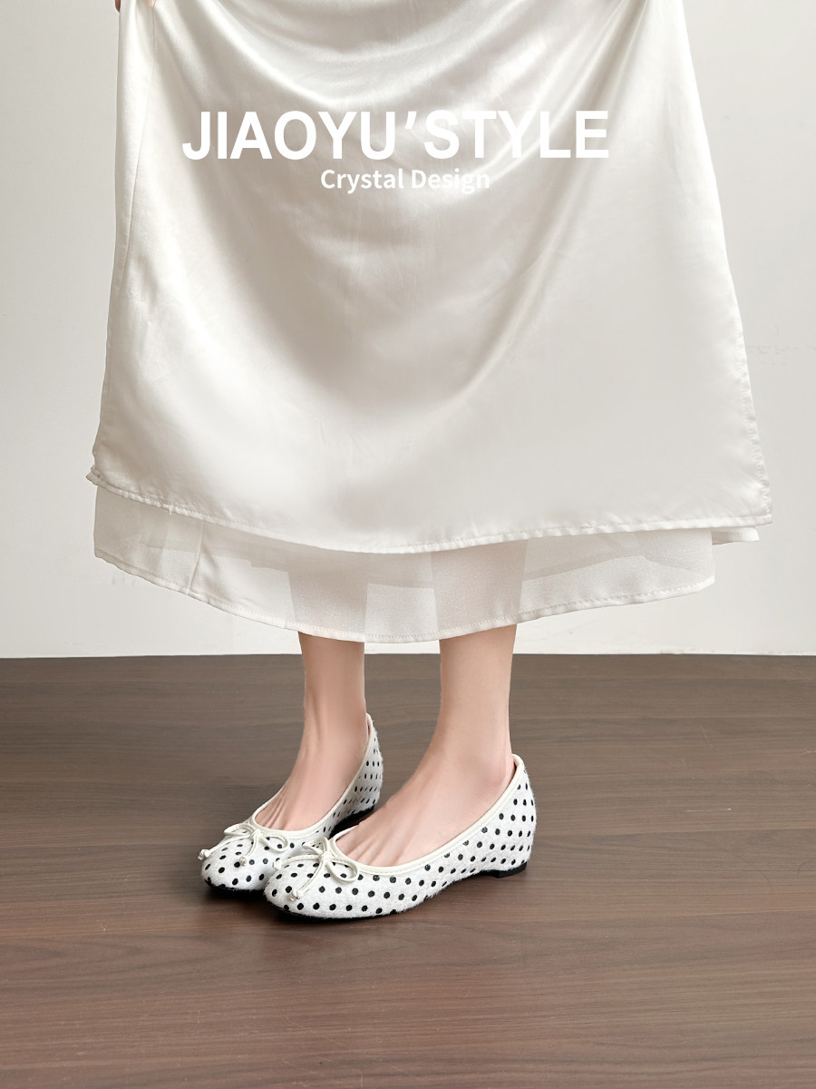 真皮~骄屿韩系波点蝴蝶结内增高单鞋2026新款小香风浅口玛丽珍鞋主图