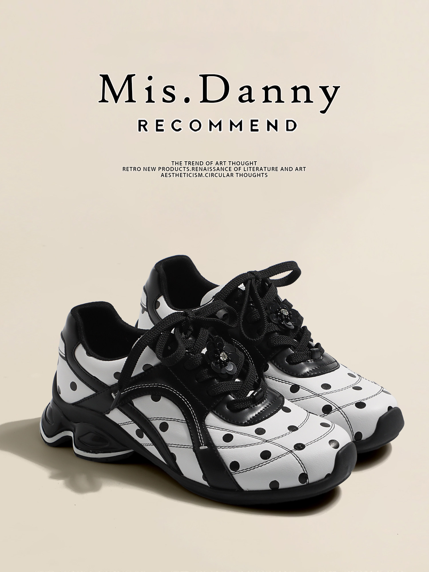 甜酷辣妹波点厚底运动德训鞋女2026新款银色赛车鞋休闲阿甘板鞋春主图