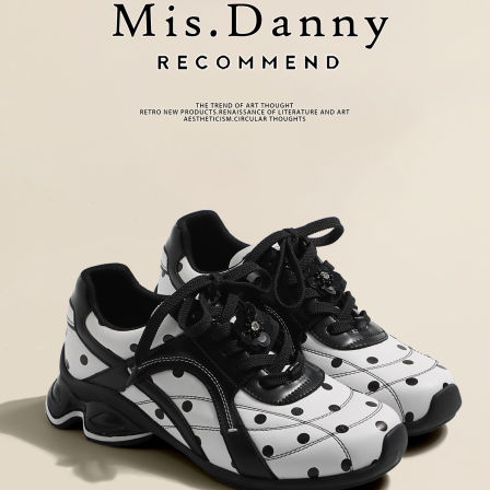 甜酷辣妹波点厚底运动德训鞋女2026新款银色赛车鞋休闲阿甘板鞋春