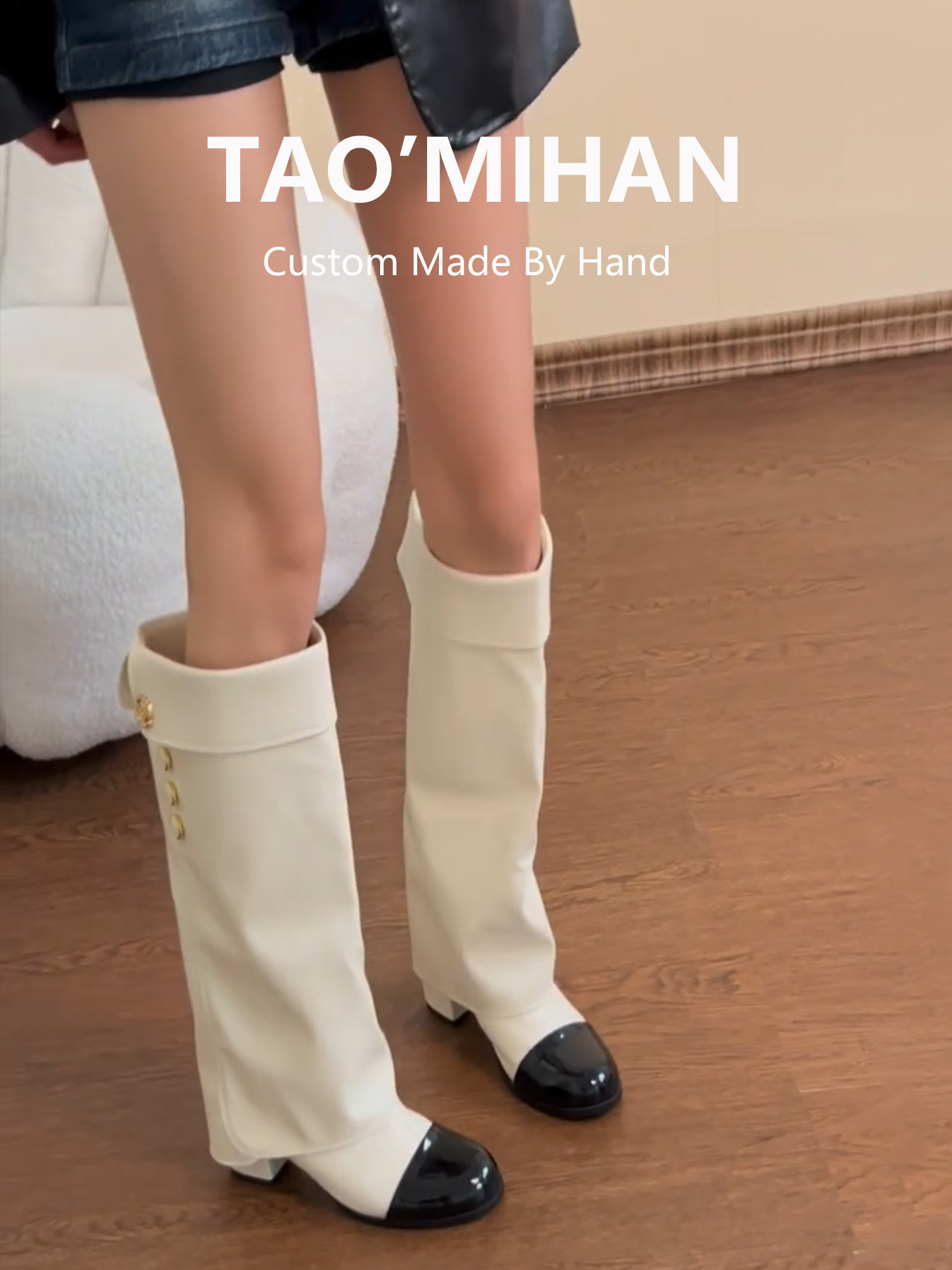 真皮巨好看小香风长筒靴女款2026新款白色高筒裤管靴高跟骑士靴子主图