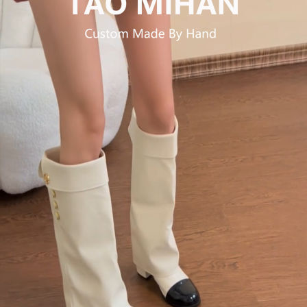 真皮巨好看小香风长筒靴女款2026新款白色高筒裤管靴高跟骑士靴子