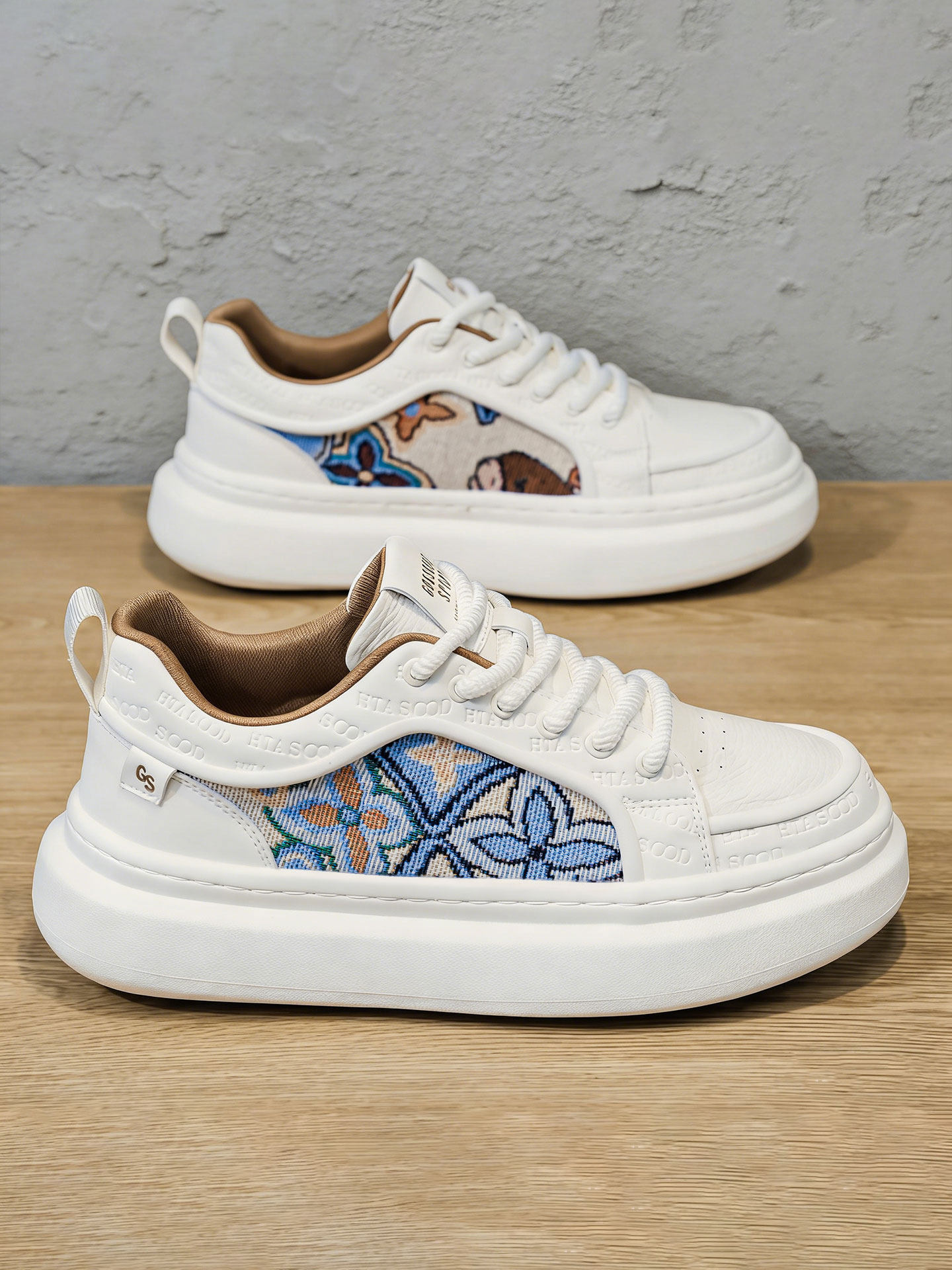 鞋子男款2026新款时尚设计感印花布厚底板鞋增高青少年休闲小白鞋主图