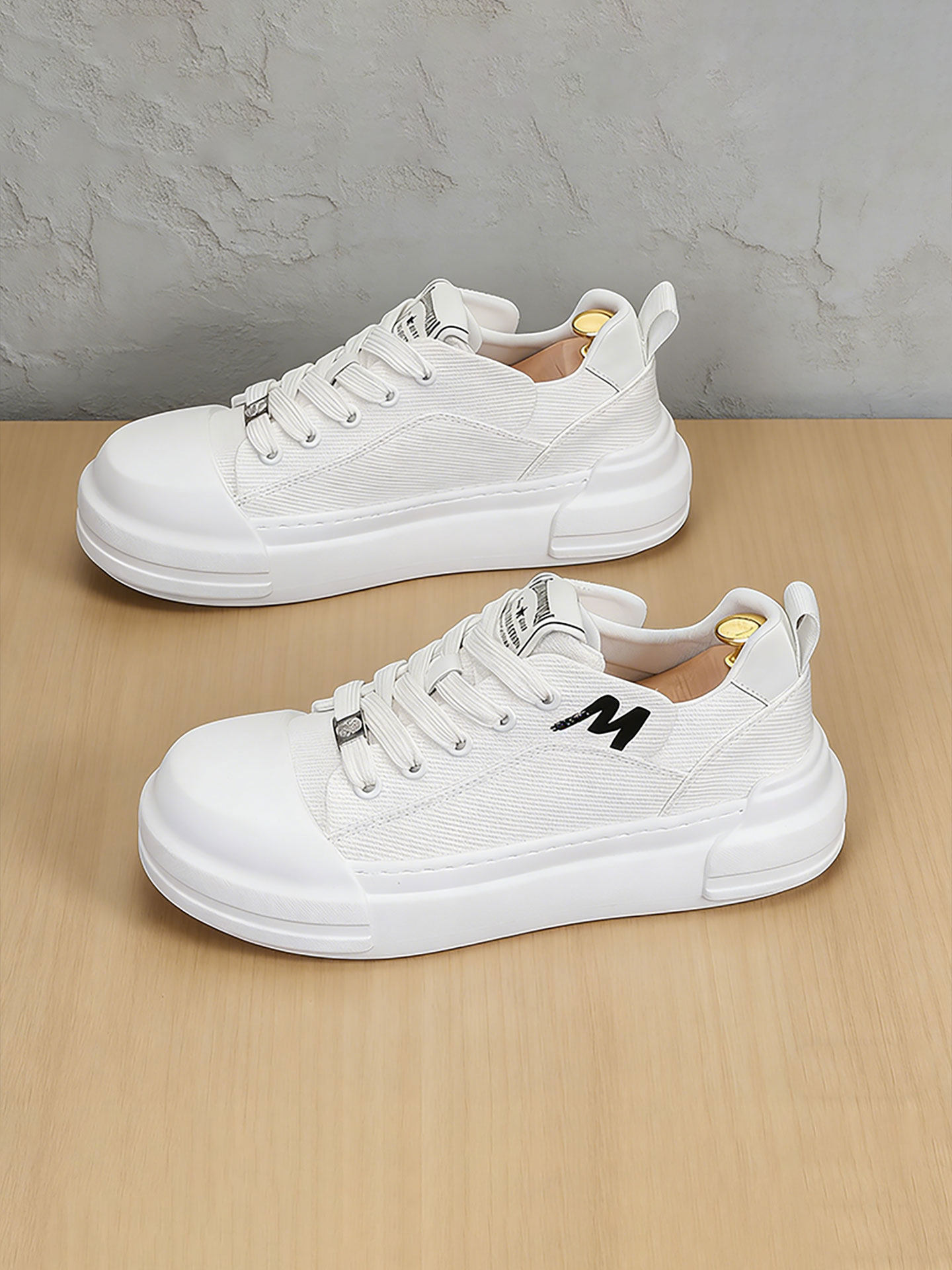 男鞋2026新款夏季透气男生百搭贝壳头白色帆布鞋简约休闲厚底板鞋主图