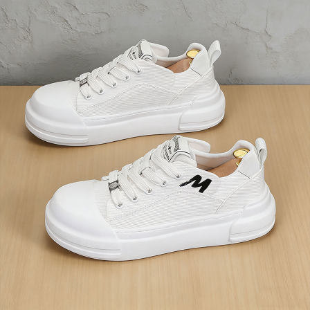 男鞋2026新款夏季透气男生百搭贝壳头白色帆布鞋简约休闲厚底板鞋