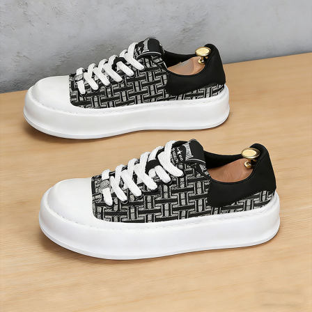 2026新款男士休闲鞋时尚轻奢贝壳头板鞋增高厚底薄款透气帆布男鞋