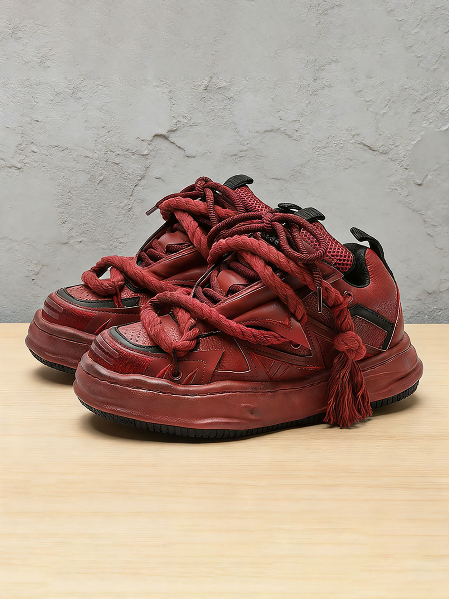 红色男鞋2026新款小众设计增高厚底面包鞋男女百搭高级感运动板鞋主图