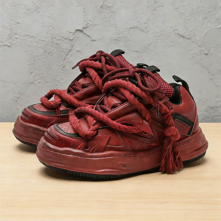 红色男鞋2026新款小众设计增高厚底面包鞋男女百搭高级感运动板鞋
