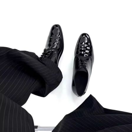 vibe优雅漆皮尖头德比鞋男款亮面褶皱商务通勤结婚新郎鞋牛津皮鞋