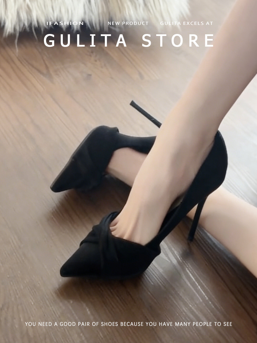 古莉塔法式蝴蝶结尖头高跟鞋女细跟不累脚绝美气质浅口单鞋女春秋主图