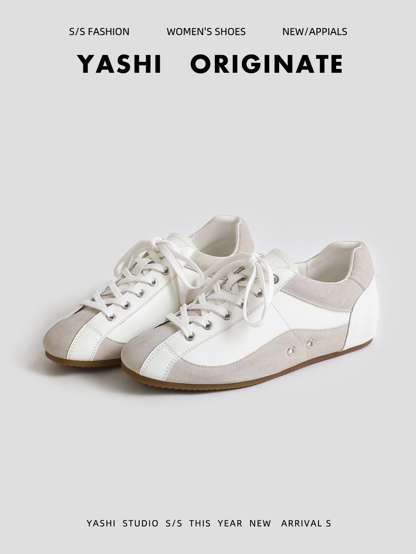 牛皮版~拼色系带德训鞋女2026春新款芭蕾舞休闲百搭软底运动鞋子主图