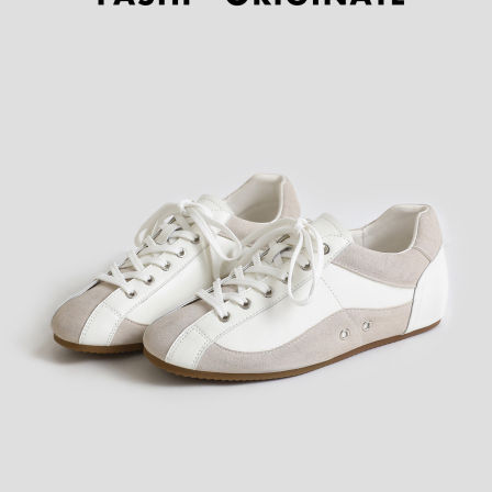 牛皮版~拼色系带德训鞋女2026春新款芭蕾舞休闲百搭软底运动鞋子