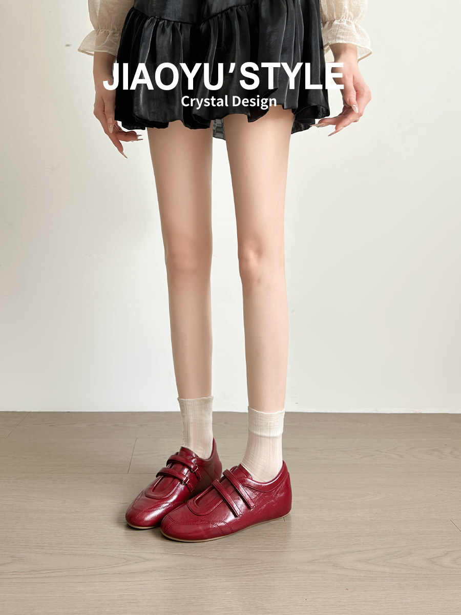 真皮~骄屿红色内增高魔术贴芭蕾德训鞋2026春新款运动玛丽珍单鞋主图