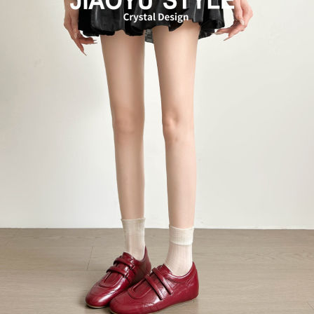 真皮~骄屿红色内增高魔术贴芭蕾德训鞋2026春新款运动玛丽珍单鞋