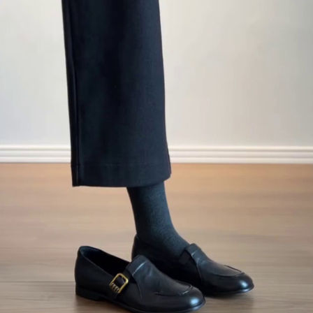 牛皮版~复古圆头T字扣带玛丽珍小皮鞋通勤一脚蹬百搭低跟乐福鞋女