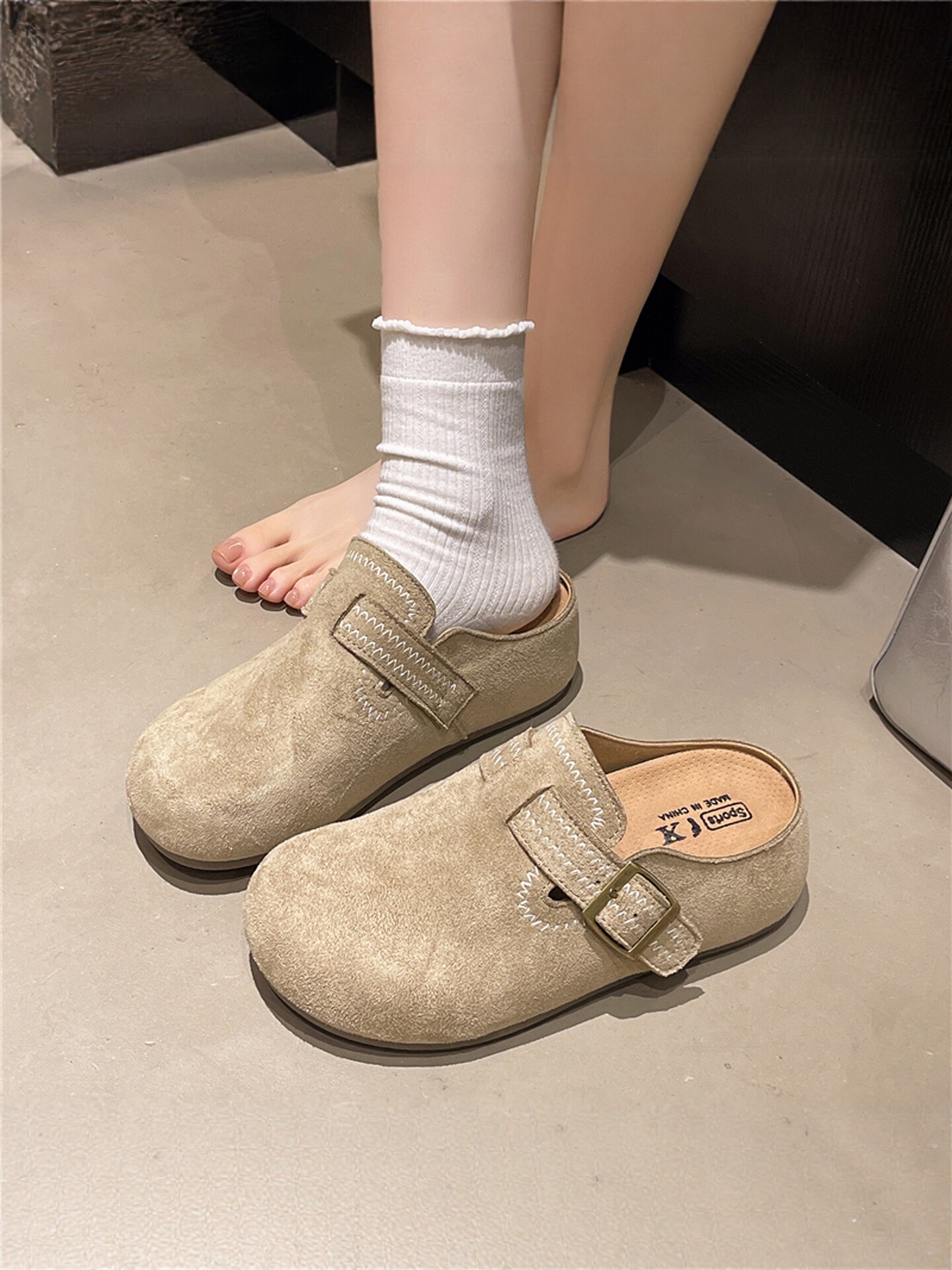 包头半拖鞋女外穿高级感2026年新款春季防滑懒人一脚蹬孕妇勃肯鞋主图