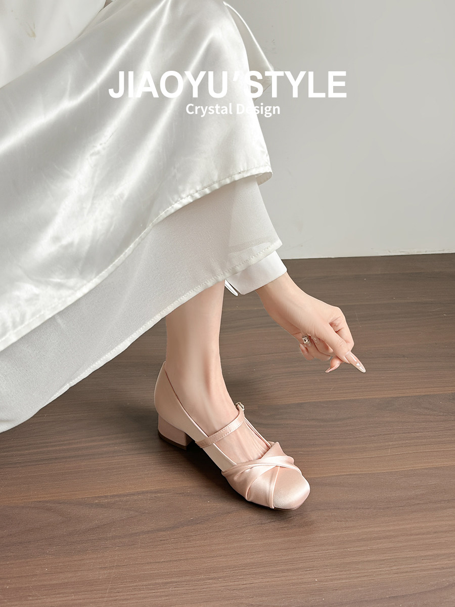 真皮~骄屿小香风芭蕾玛丽珍鞋女2026春新款裸色高跟鞋配裙子单鞋主图