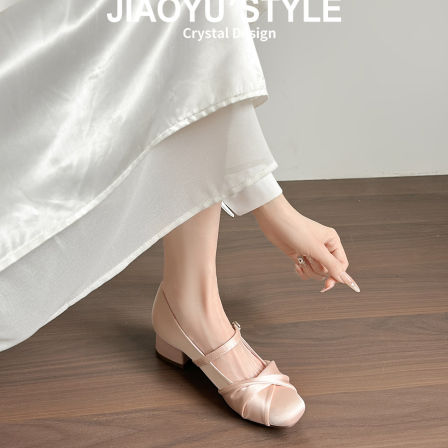 真皮~骄屿小香风芭蕾玛丽珍鞋女2026春新款裸色高跟鞋配裙子单鞋