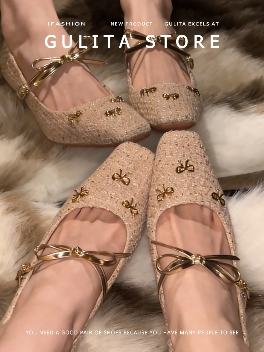 古莉塔蝴蝶结方头玛丽珍高跟鞋女配裙子百搭气质粗跟浅口单鞋女春主图