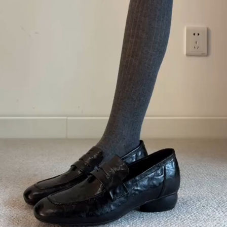 羊皮版~复古简约真皮百搭粗跟乐福鞋女一脚蹬方头通勤新款小皮鞋