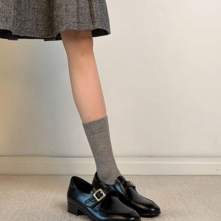 羊皮版~皮带扣深口一脚蹬显瘦小皮鞋女法式英伦风低跟通勤乐福鞋