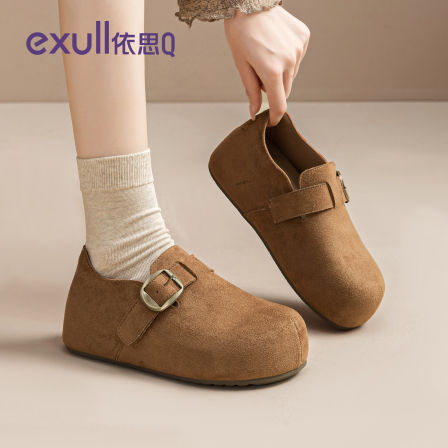 依思q厚底内增高全包勃肯鞋女2026春季新款超火一脚蹬博肯加绒鞋