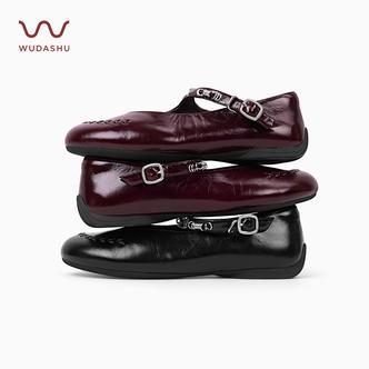 吴大叔春季新款真皮法式复古软底一字带玛丽珍小皮鞋浅口百搭单鞋