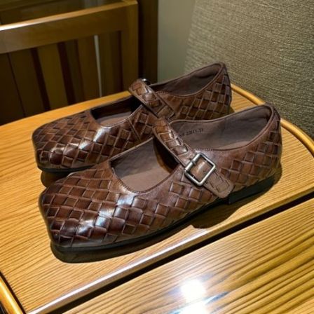 手工编织真皮软底一字扣带浅口玛丽珍春季单鞋女时尚百复古方头