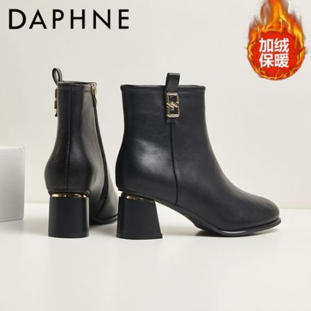 达芙妮中年妈妈鞋真皮短靴女靴子2026新款冬季款加绒高跟鞋小皮靴
