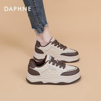  达芙妮真皮板鞋女2025年新款菱格百搭厚底增高休闲运动鞋主图