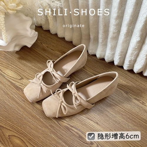十里·6CM内增高法式蝴蝶结方头浅口玛丽珍单鞋女春季软底配裙子主图