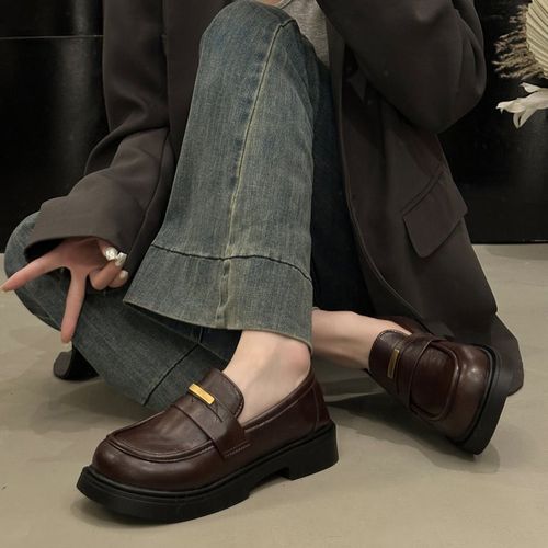 复古棕色乐福鞋女2026春秋新款百搭英伦学院风厚底一脚蹬jk小皮鞋主图