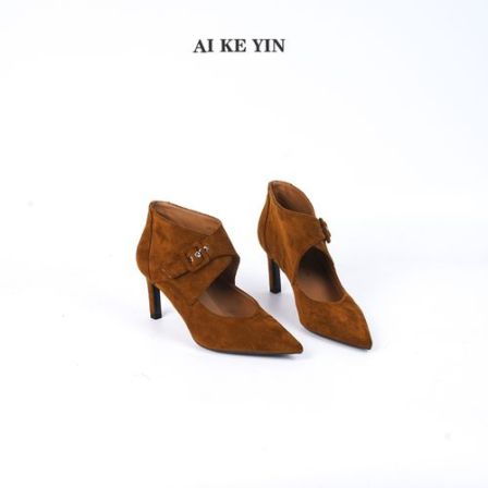 【艾珂茵】秋冬新款尖头细跟一字带时装高跟鞋气质百搭时尚女款