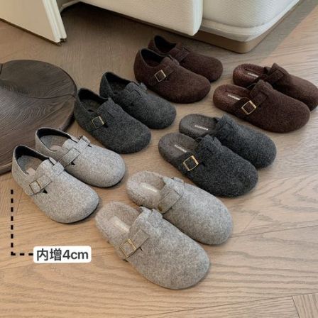 【直播间微瑕疵】葡萄妈studiolee 内增高毛毛半拖外穿厚底勃肯女鞋