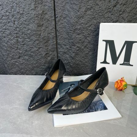 羊皮4公分/2025春秋中跟真皮浅口单鞋女士尖头气质朋克风273