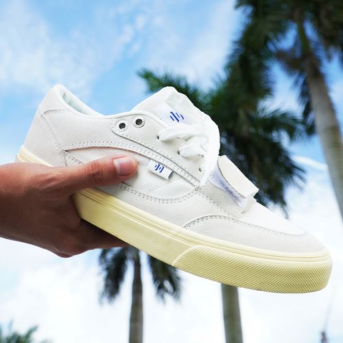 顽刻Ollieskate灰白帆布翻毛皮拼接复古魔术贴奶油鞋男女滑板鞋主图