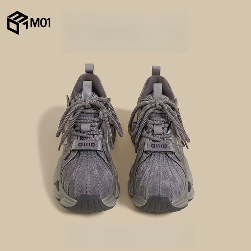 M01冬季新款厚底老爹鞋女灰色复古贝壳头超火炸街增高运动休闲鞋主图