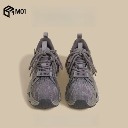 M01冬季新款厚底老爹鞋女灰色复古贝壳头超火炸街增高运动休闲鞋